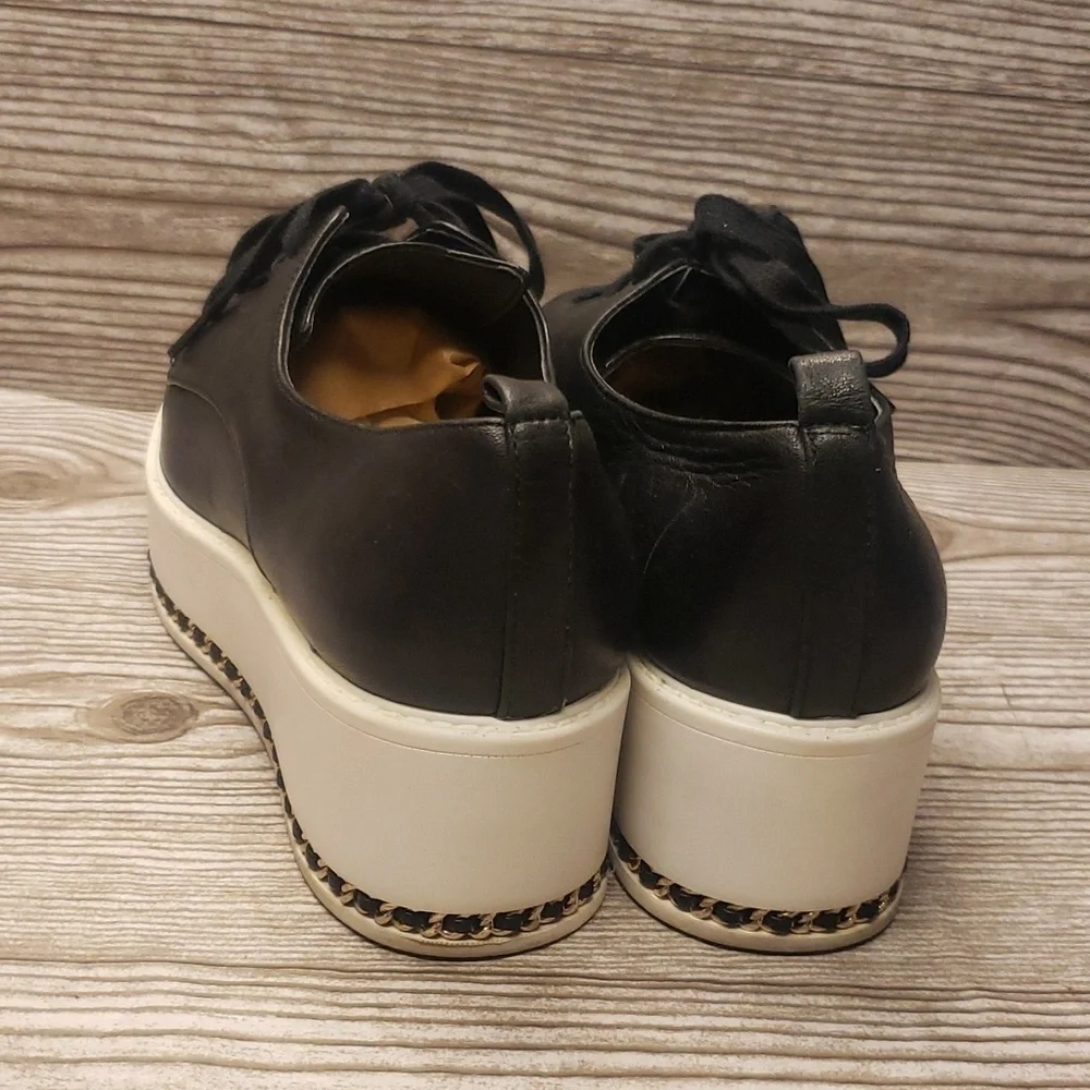 Karl Lagerfeld Bali Black soft leather platforms woman laces shoes size 8.5